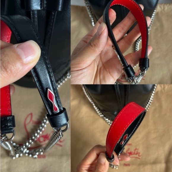 New Christian Louboutin Calfskin Sequin Marie Jane Bucket Bag In Black - Picture 8 of 13